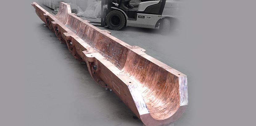 Trial assembly of slag launder segments. Total length of 11,2m and total weight 12000kg.