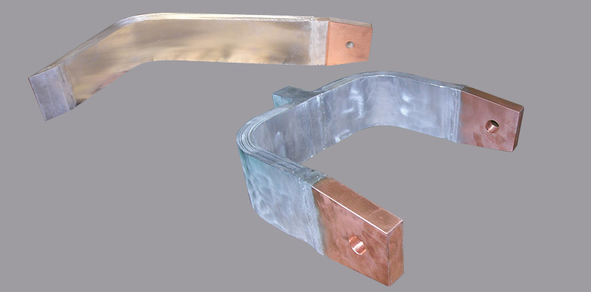 Aluminum flexible with copper terminal, bonded using explosion welding.